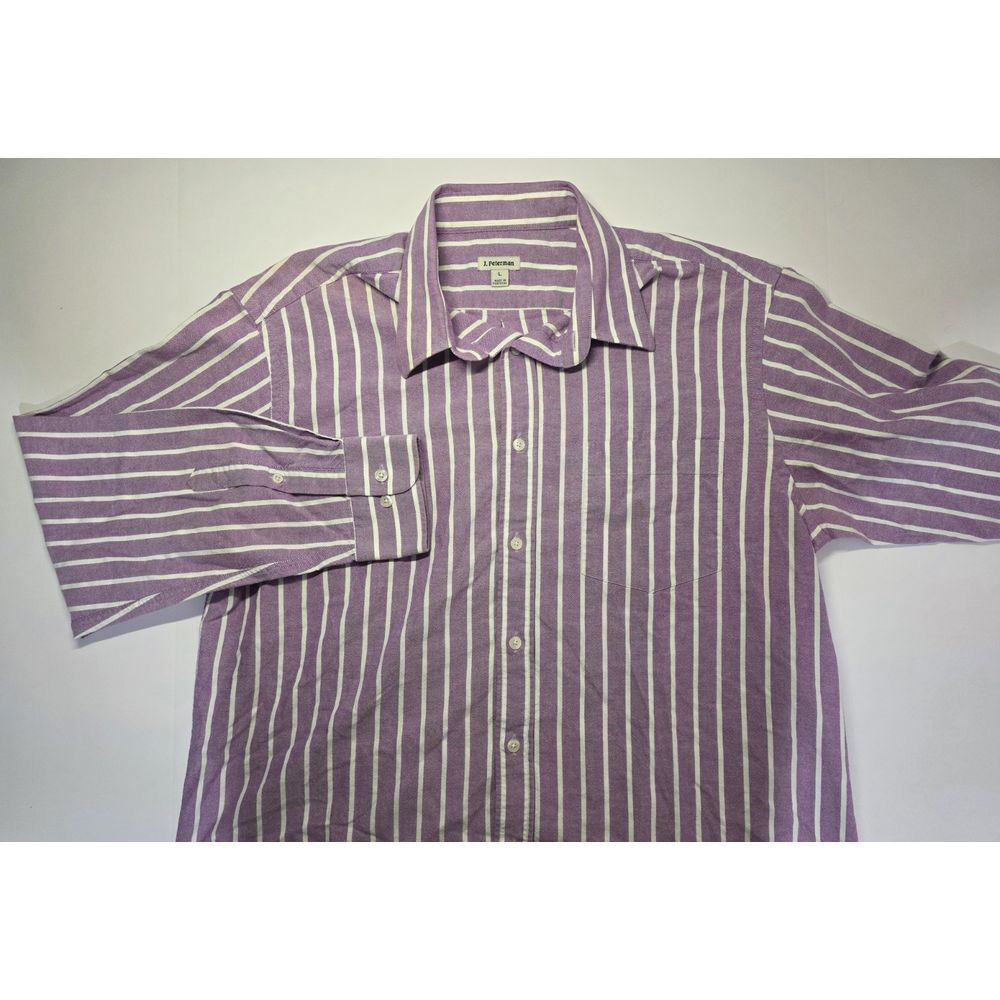 J Peterman Shirt Size Large Purple Stripe Long Sleeve Button Up Shirt